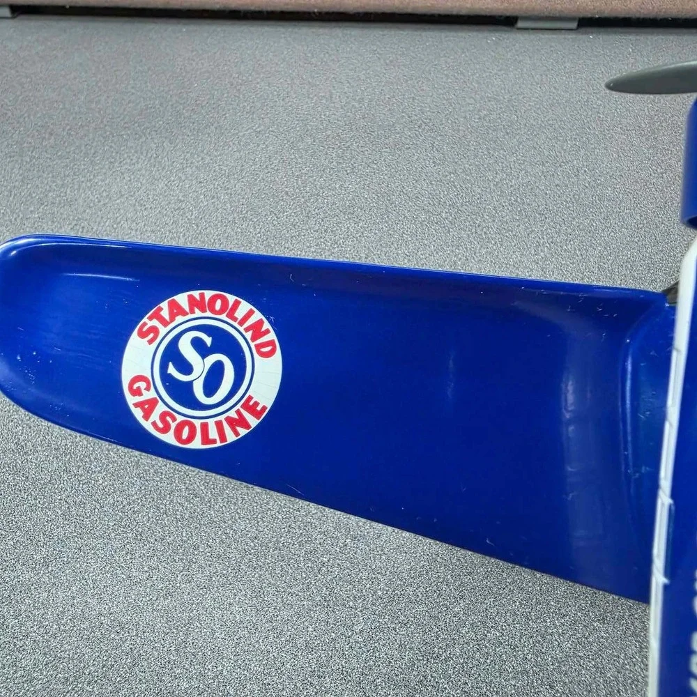 Standard Oil Diecast Airplane Stanolind Gasoline A-02 Blue White Excellent